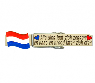 Holzwäscheklammer mit Gravur und der handbemalten Fahne Hollands