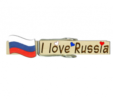 Holzwäscheklammer mit Namen und der Fahne Russlands