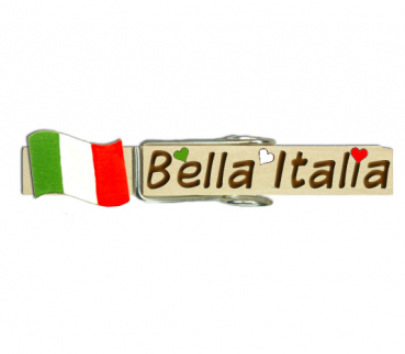 Holzwäscheklammer mit Namen und einer handbemalten Fahne Italiens