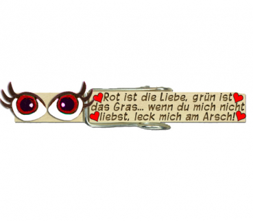 Klammern mit Beschriftung und wunderschön handbemalte rote weibliche Augen
