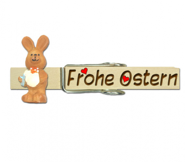 Osterklupperl mit Namen und einen Hasen und einer organgefarbener Schleife