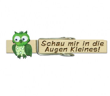Klupperl mit einer handbemalten Eule in grün