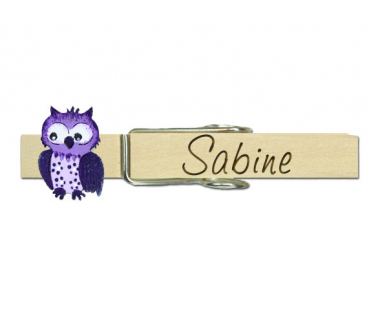 Klupperl mit einer handbemalten Eule in lila