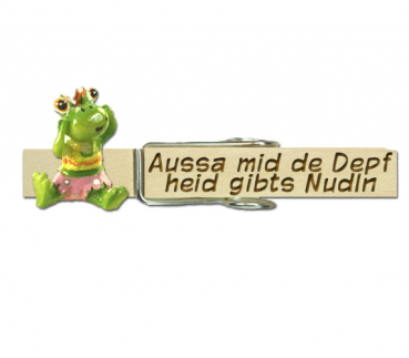 Glupperl mit einem sitzenden Frosch und rosa Kleid