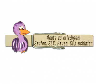 Glupperl mit einem lilafarbenen Vogel (seitlich)