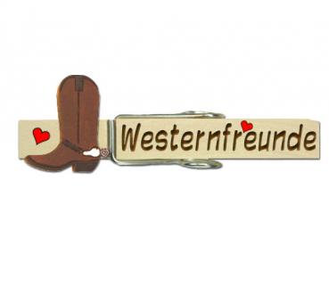 Westernglupperl mit einem witzigen Spruch und einem handbemalten Cowboystiefel