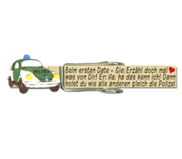 Glupperl mit einem grünen Polizeiauto
