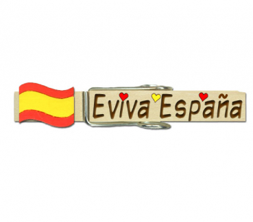 Klammern mit Beschriftung und einer handbemalten Fahne von Spanien