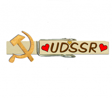 Glupperl mit den Symbolen der UDSSR mit einem schwarzen Hammer und einer goldenen Sichel