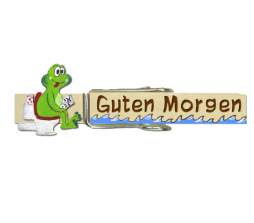 Klammer mit einem handbemalten Frosch auf dem Klo