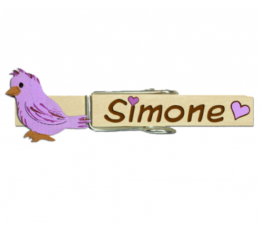 Glupperl mit einem handbemalten lilafarbenen Kanarienvogel