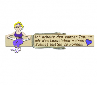 Glupperl mit einer armen Frau und leeren Hosentaschen, sowie kaputten Socken in lila