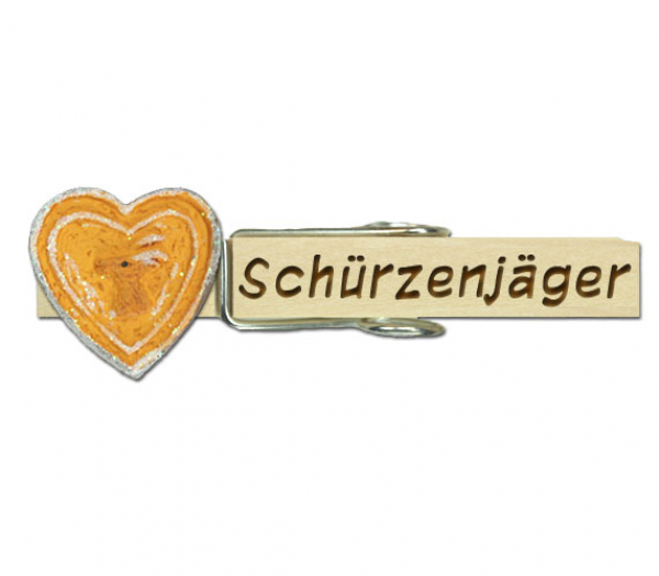 Holzwäscheklammer mit Namen und einem Rehbockherz