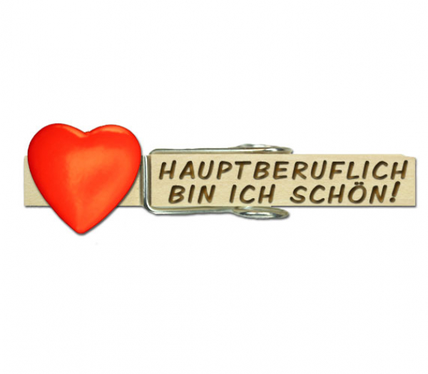 Holzwäscheklammer mit einem großen roten 3D Herz