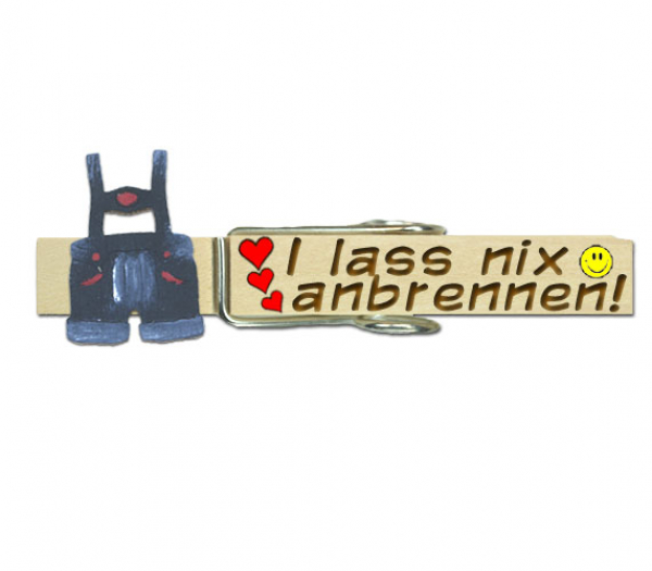 Glupperl mit Namen und einer schwarzen Lederhosen