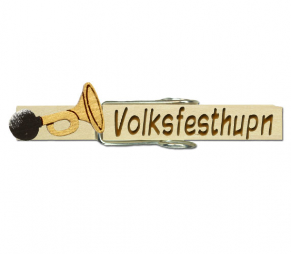 Holzwäscheklammer mit einer handbemalten Hupe