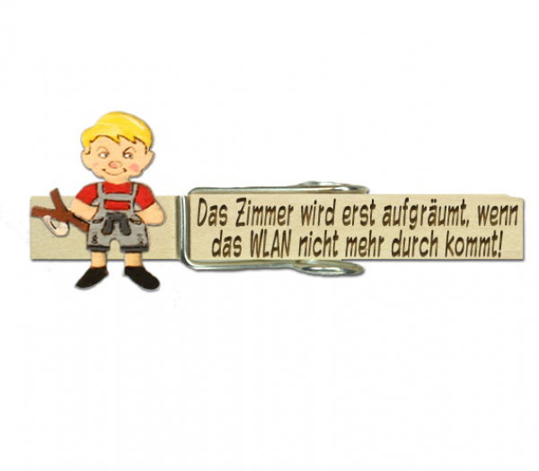 Holzwäscheklammer mit einem bemalten Lausbub