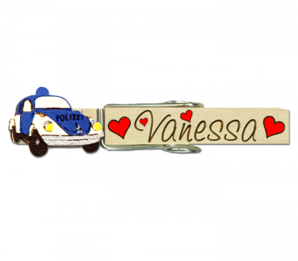 Glupperl mit einem blauen Polizeiauto