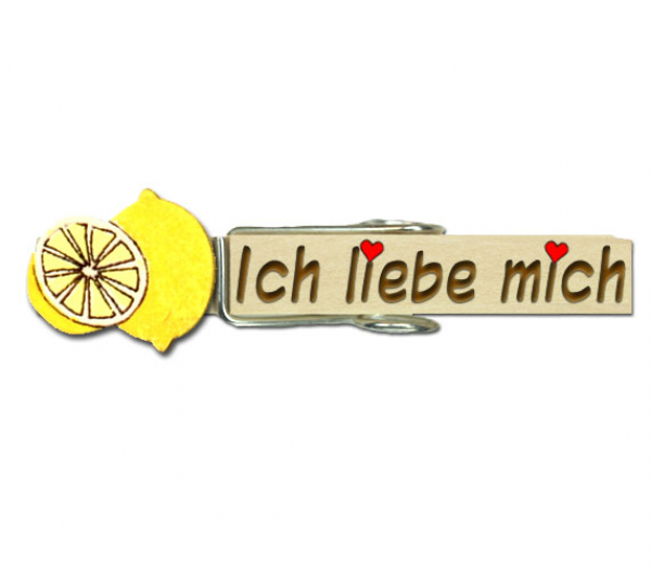 Klammer mit Namen und einer handbemalten Zitrone