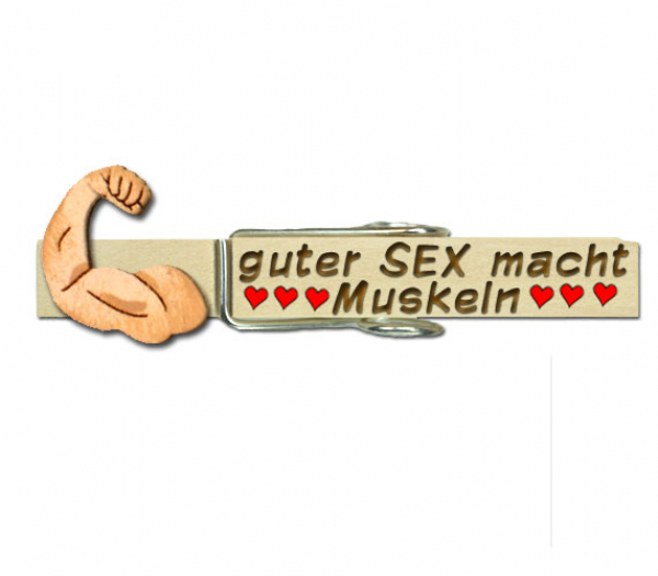 Klammer mit Beschriftungen und einem handbemalten Bizeps