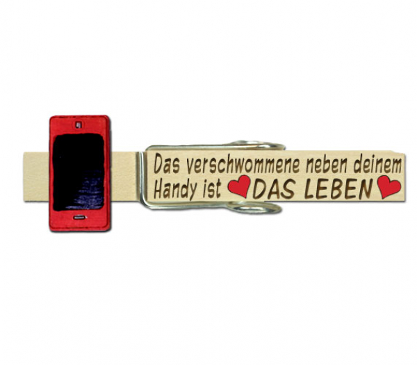 Beschriftete Wäscheklammer mit einem handbemalten roten Smartphone