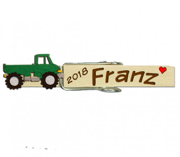 Glupperl mit einem grünen Unimog