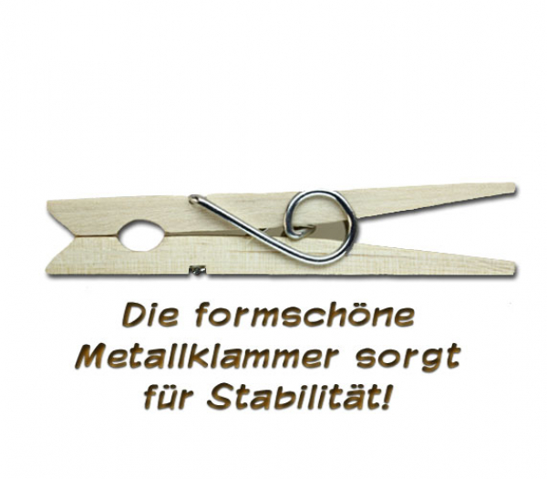 Wäscheklammer und einem handbemalten silberfarbenen Spax mit einem Kreuzschlitzkopf