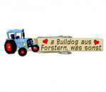 Luxusglupperl mit Gravur und einem hellblauen Traktor