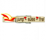 Glupperl mit einer handbemalten rot-weißen Karnevalskappe